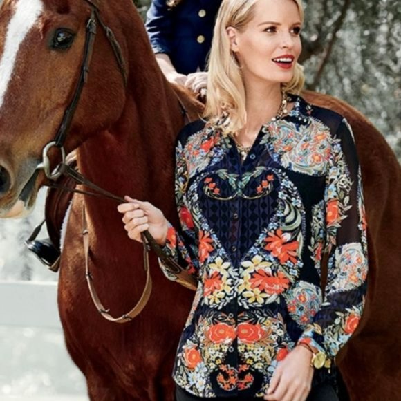 CAbi Tops - CABI Floral Button Down Front Shirt Collared Long Sleeves Size Small